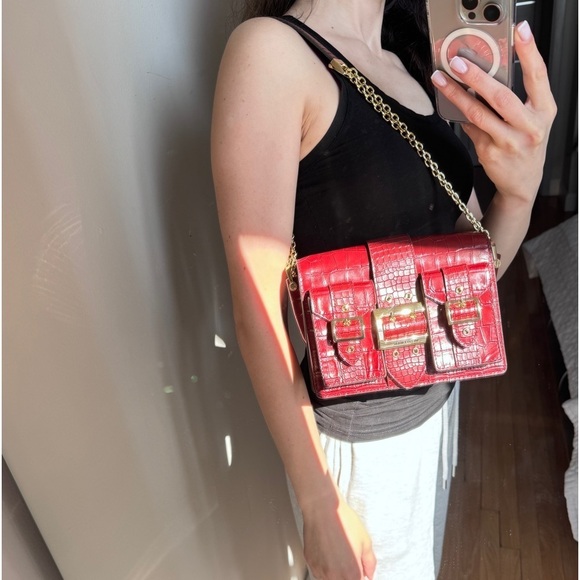 Michael Kors Embossed Gold Chain Leather Bag in Burgundy - Picture 9 of 17